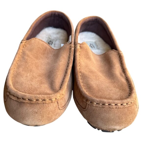 UGG Alder Mens Chestnut Slippers Size 10 Sheepskin Lined Suede Moccasin - Picture 3 of 9